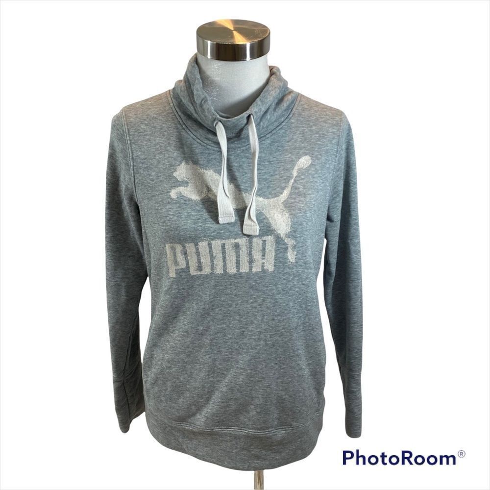 Ladies Grey Puma Cowl Neck Big Cat Logo Sweatshirt Size Medium